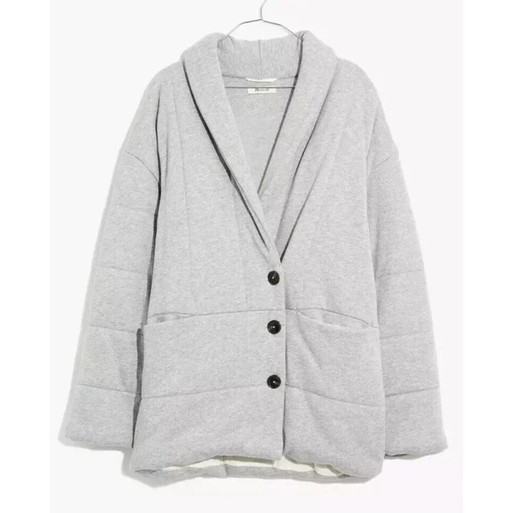 Madewell Buttun Up Sweatshirt Puffer Coat Women's sz L Heather Grey